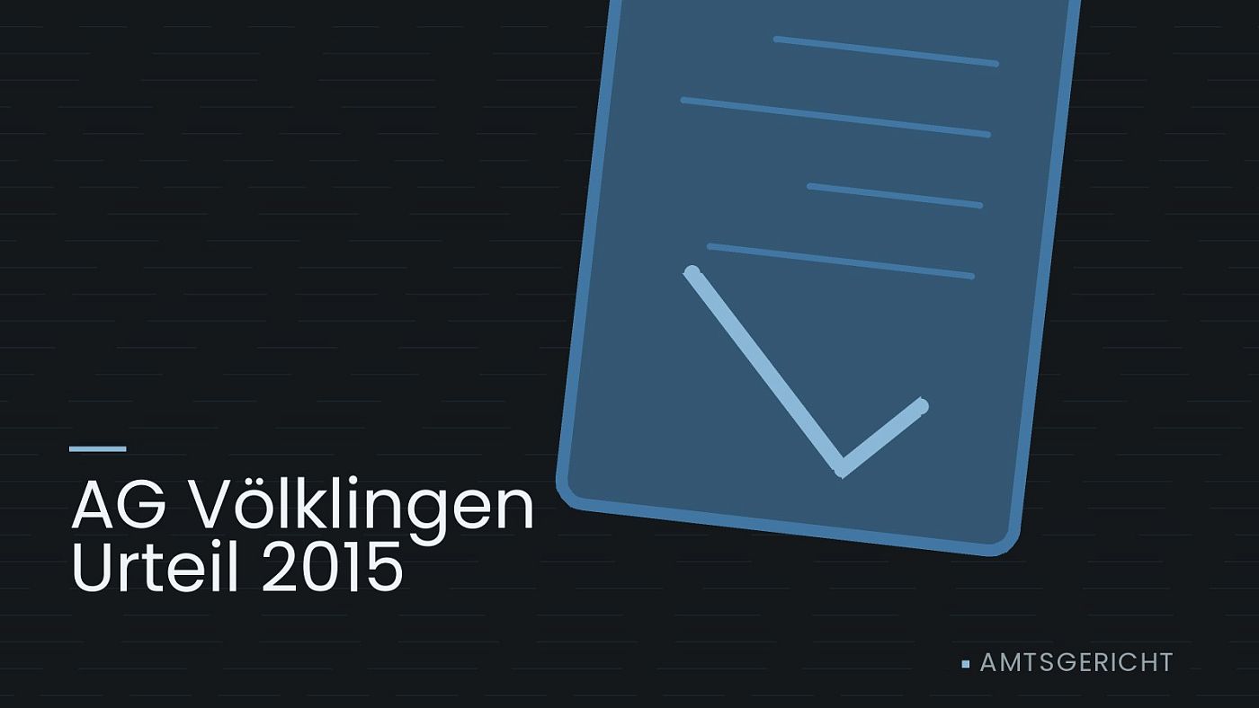 Symbolgrafik: ein gezeichnetes Klemmbrett als Zeichen für ein Gutachten, beschriftet mit „AG Völklingen Urteil 2015“.