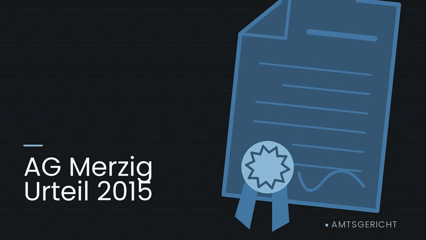 Symbolgrafik: eine gezeichnete Urkunde mit Siegel als Zeichen für eine Entscheidung, beschriftet mit „AG Merzig Urteil 2015“.