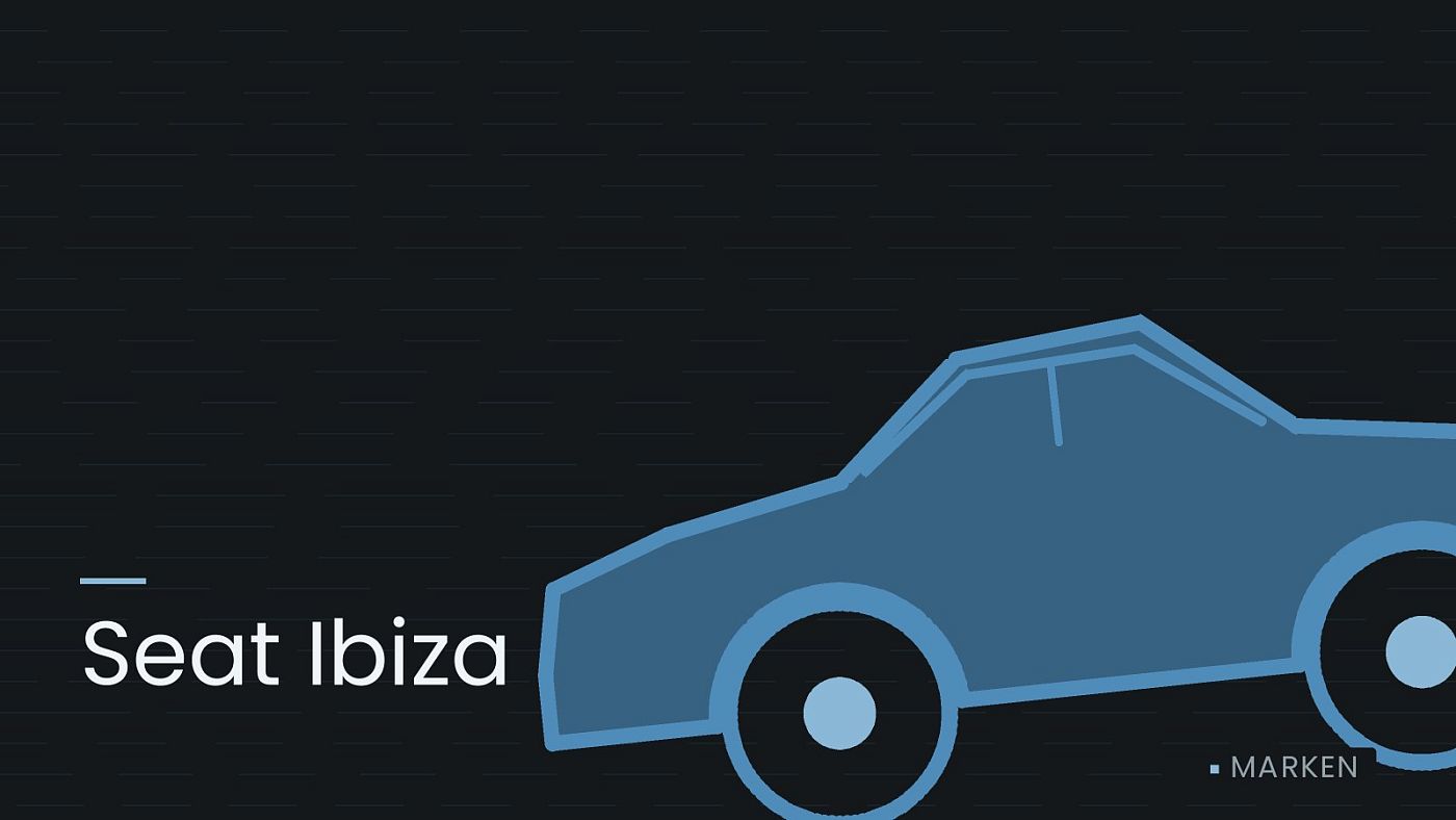 Symbolgrafik: die Umrisslinie eines Fahrzeugs von der Seite, beschriftet mit „Seat Ibiza“.