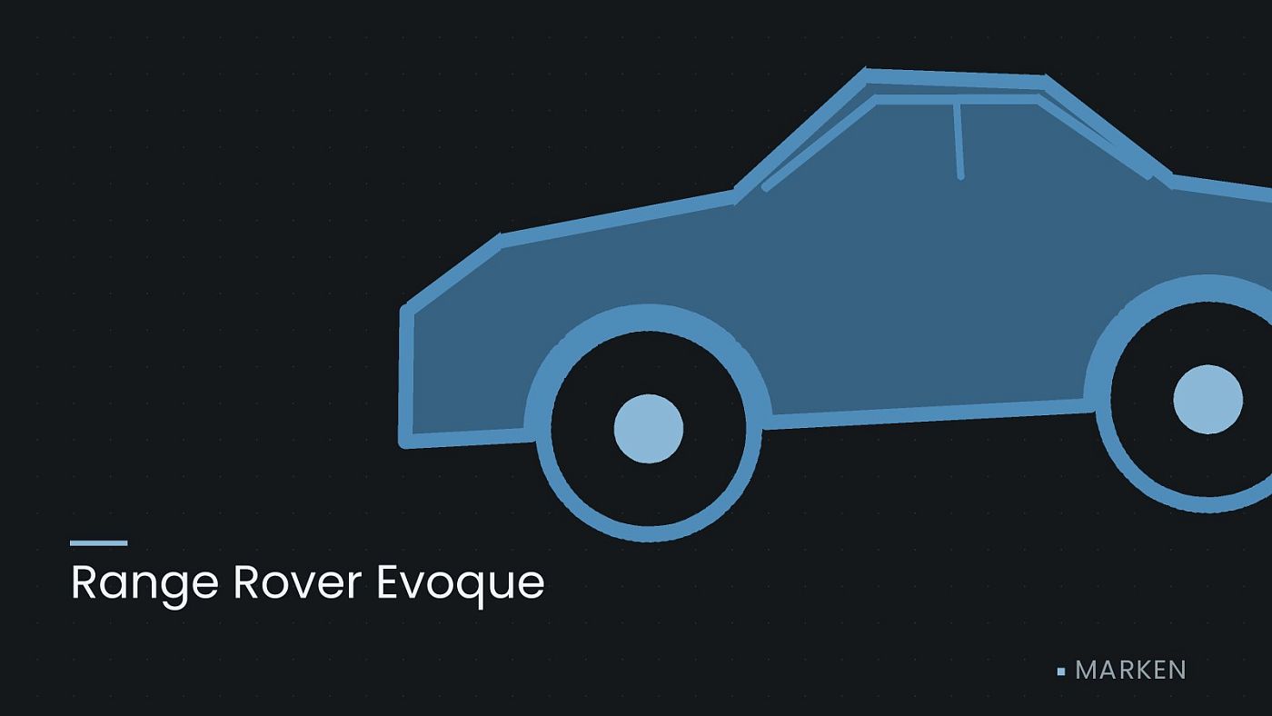 Symbolgrafik: die Umrisslinie eines Fahrzeugs von der Seite, beschriftet mit „Range Rover Evoque“.
