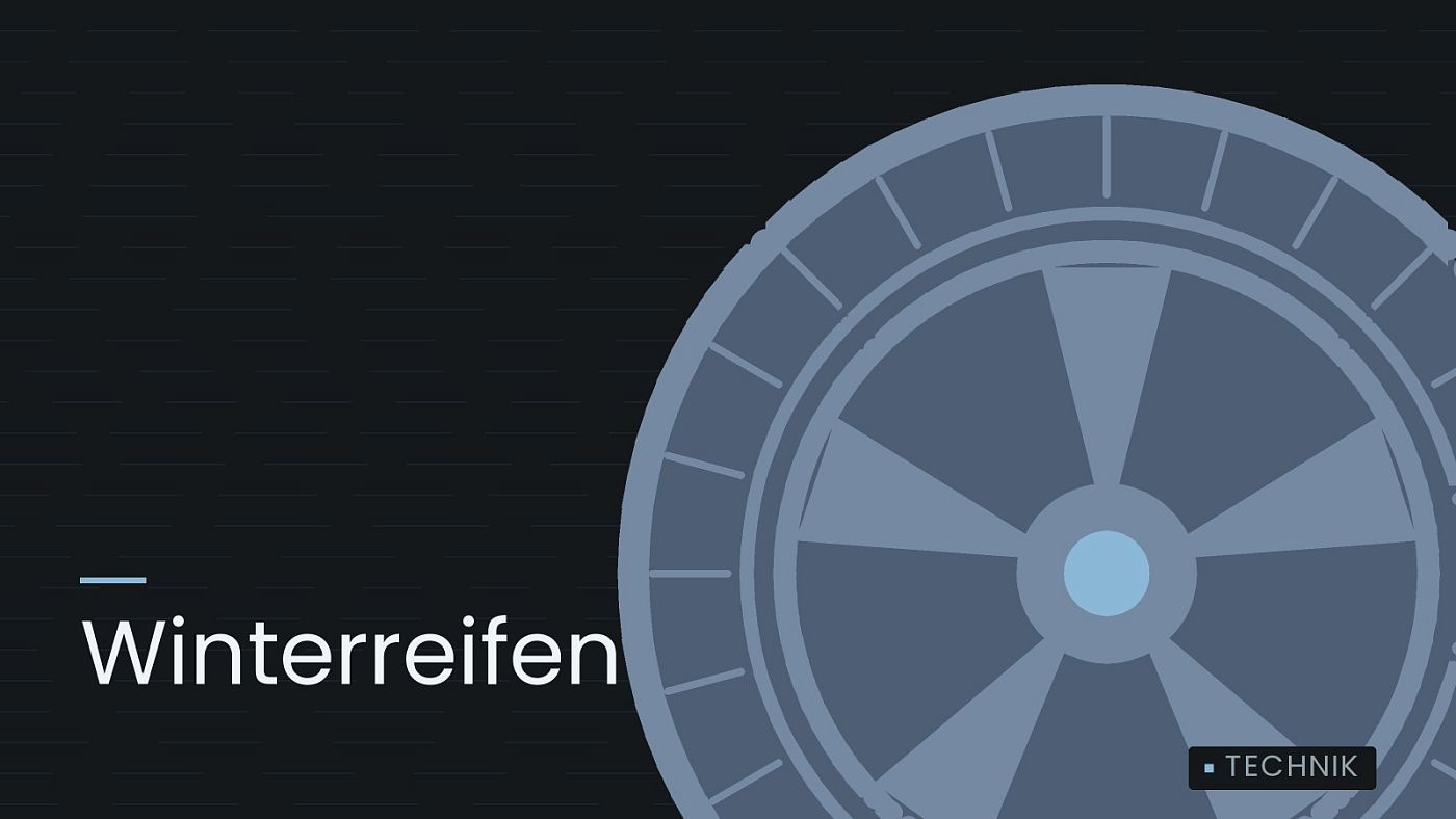 Symbolgrafik: ein gezeichnetes Rad mit Speichen, beschriftet mit „Winterreifen“.