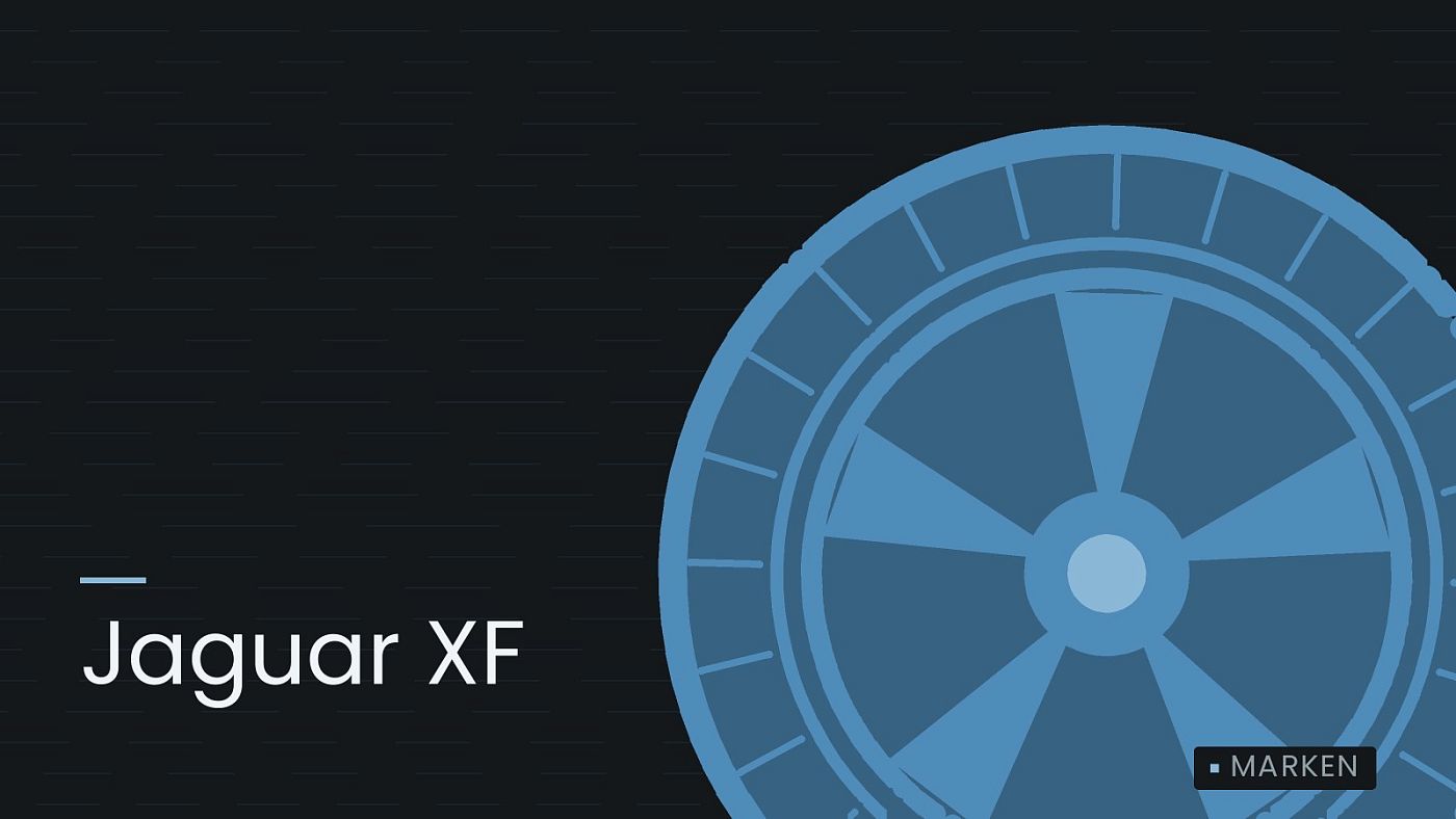 Symbolgrafik: ein gezeichnetes Rad mit Speichen, beschriftet mit „Jaguar XF“.