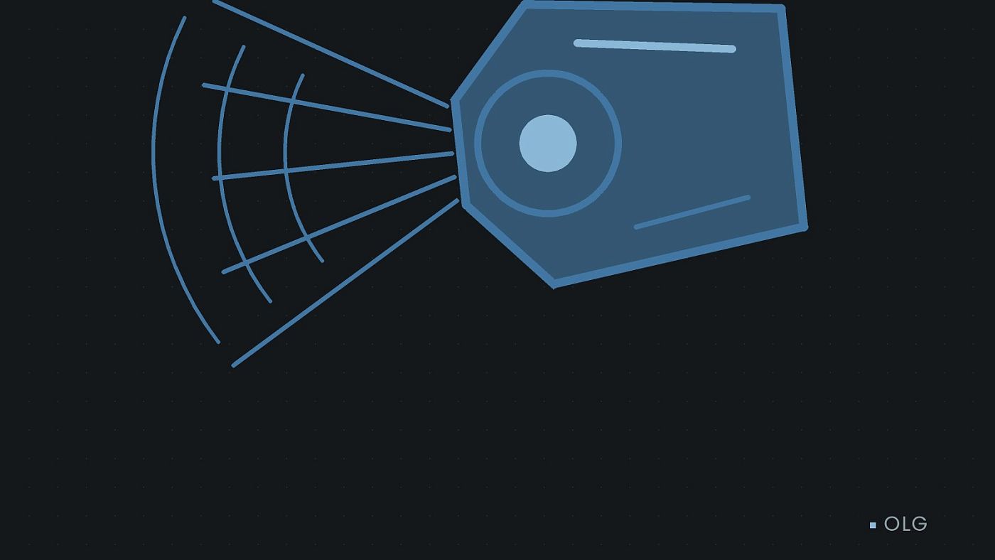 Symbolgrafik: ein gezeichneter Scheinwerfer mit Lichtkegel.