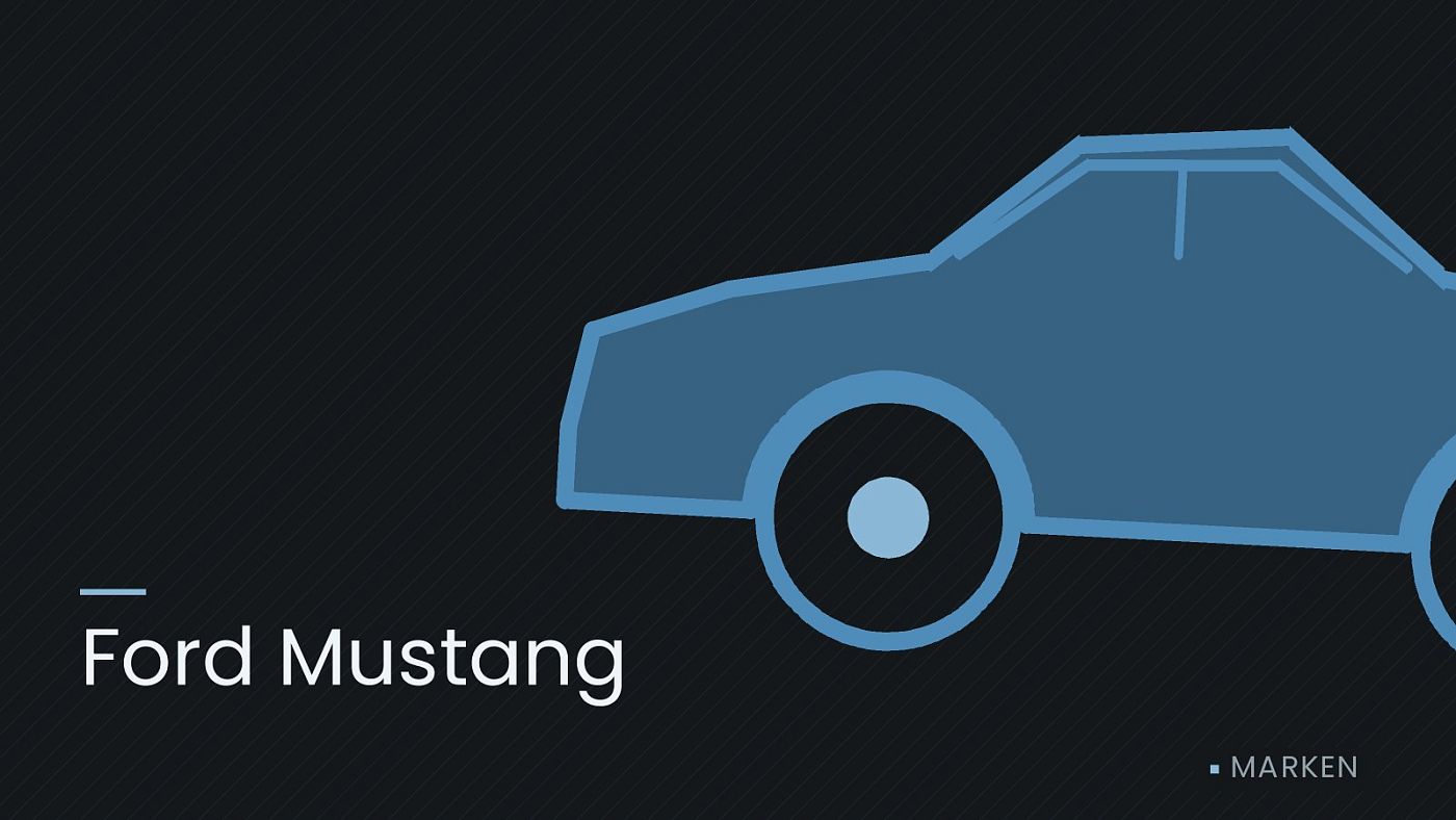 Symbolgrafik: die Umrisslinie eines Fahrzeugs von der Seite, beschriftet mit „Ford Mustang“.
