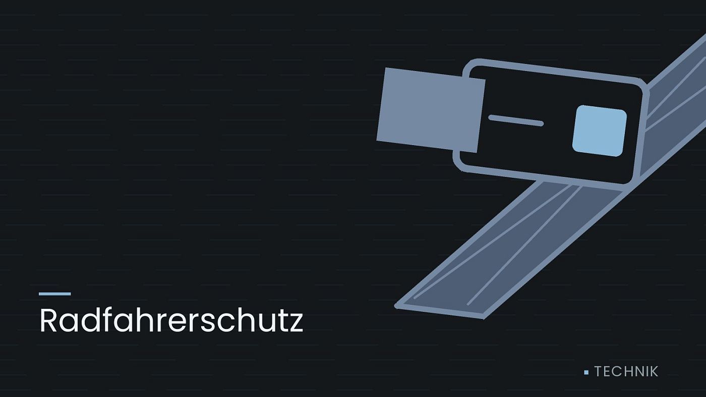 Symbolgrafik: ein gezeichneter Sicherheitsgurt mit Schloss, beschriftet mit „Radfahrerschutz“.