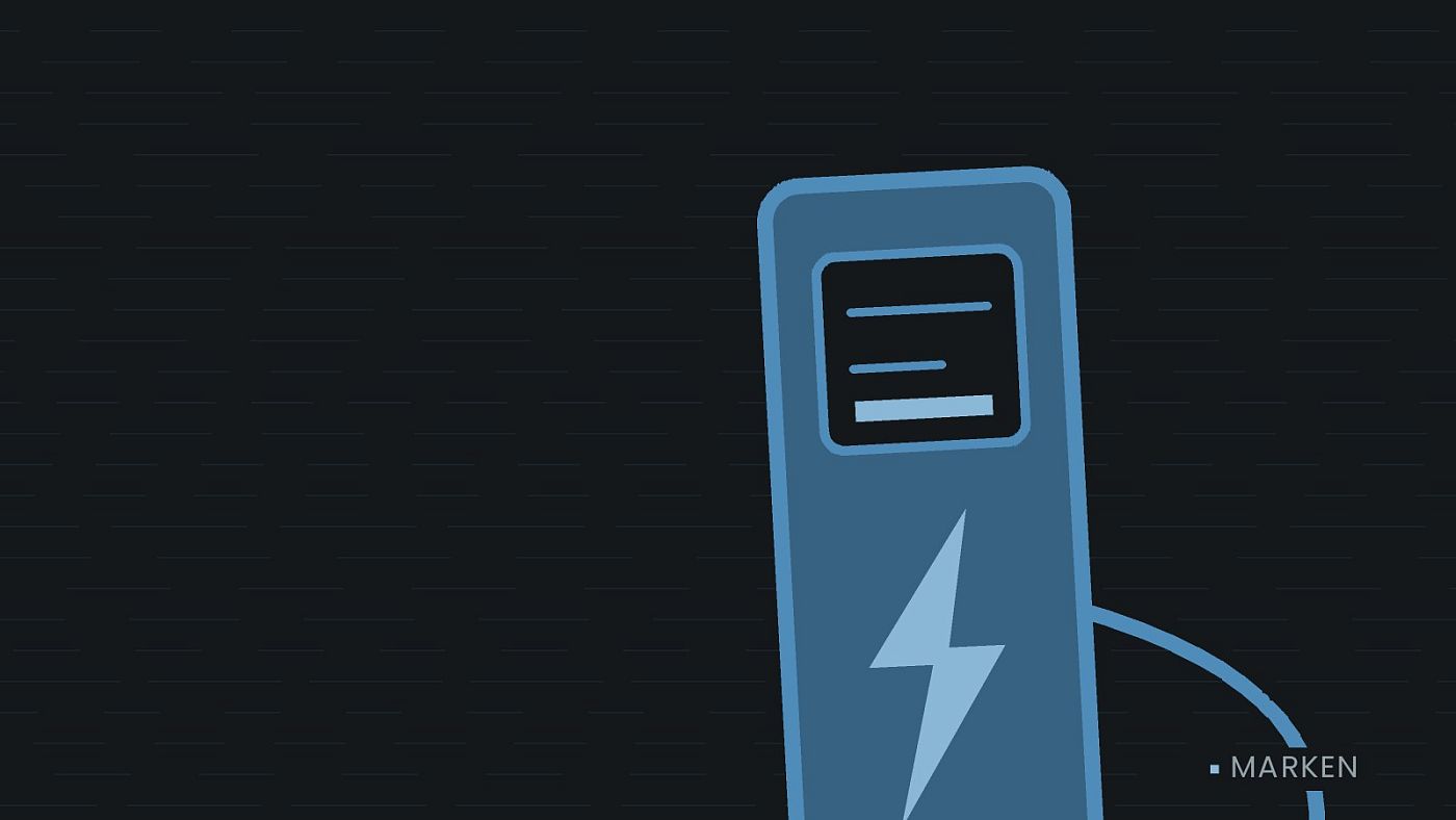 Symbolgrafik: eine gezeichnete Ladesäule mit Kabel und Stecker.