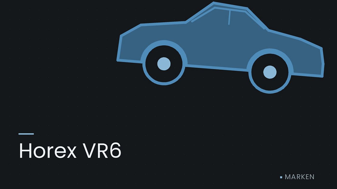 Symbolgrafik: die Umrisslinie eines Fahrzeugs von der Seite, beschriftet mit „Horex VR6“.