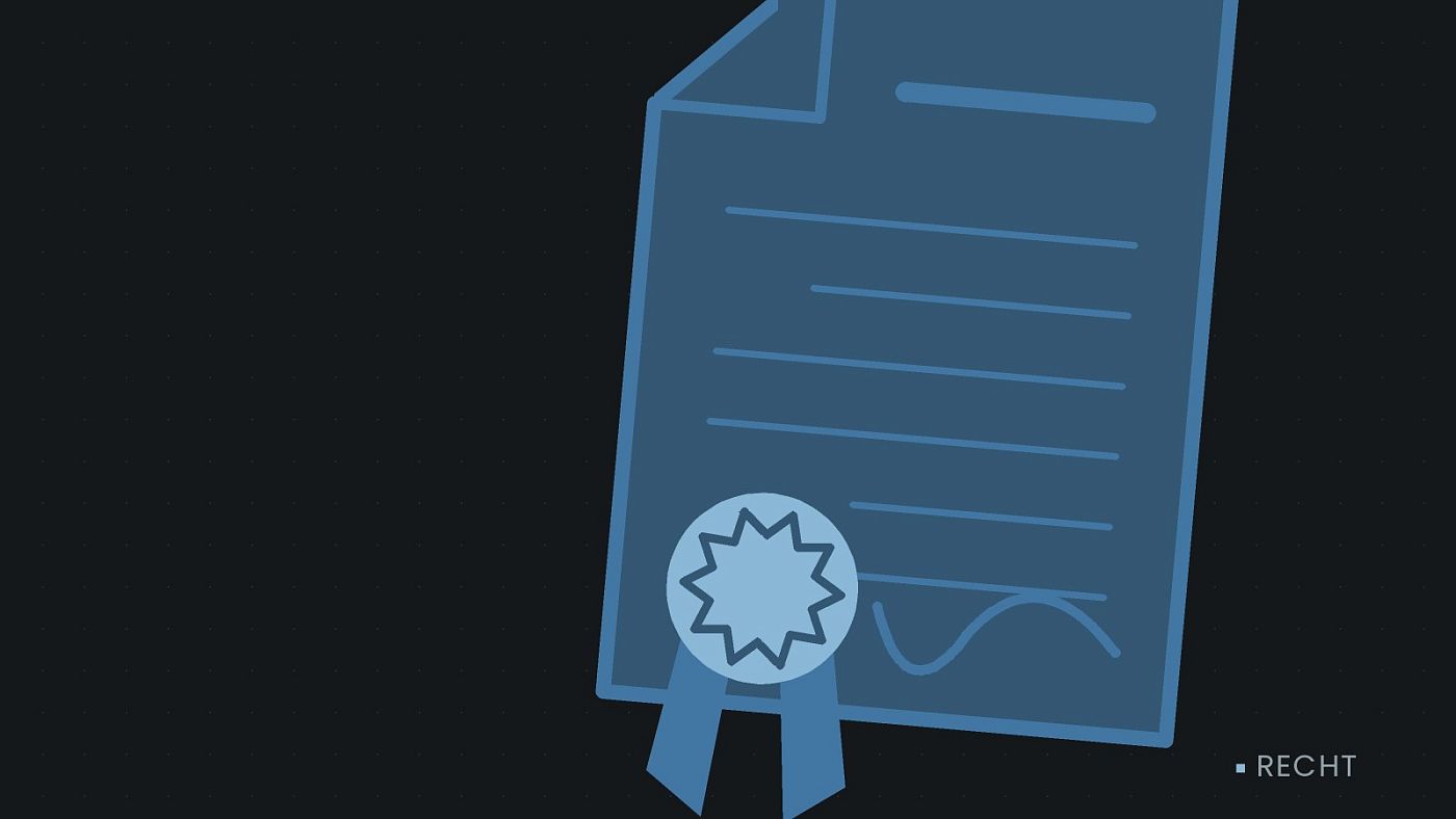 Symbolgrafik: eine gezeichnete Urkunde mit Siegel als Zeichen für eine Entscheidung.