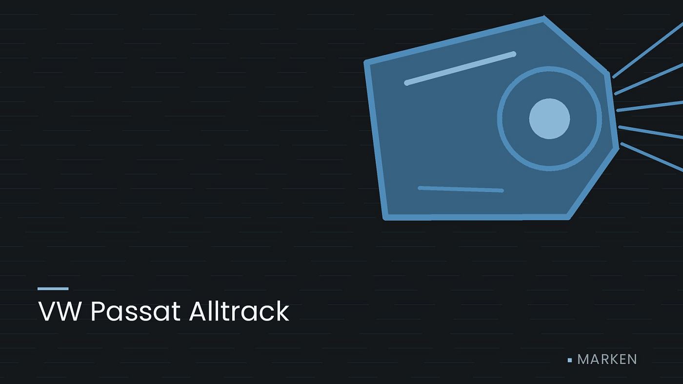 Symbolgrafik: ein gezeichneter Scheinwerfer mit Lichtkegel, beschriftet mit „VW Passat Alltrack“.
