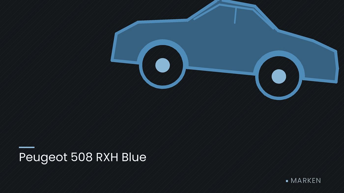 Symbolgrafik: die Umrisslinie eines Fahrzeugs von der Seite, beschriftet mit „Peugeot 508 RXH Blue“.