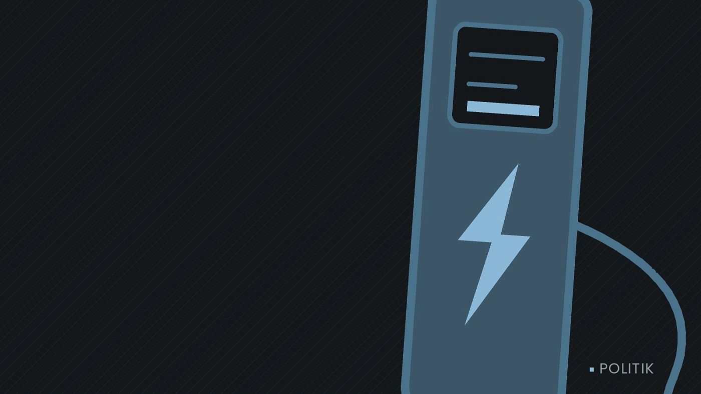 Symbolgrafik: eine gezeichnete Ladesäule mit Kabel und Stecker.