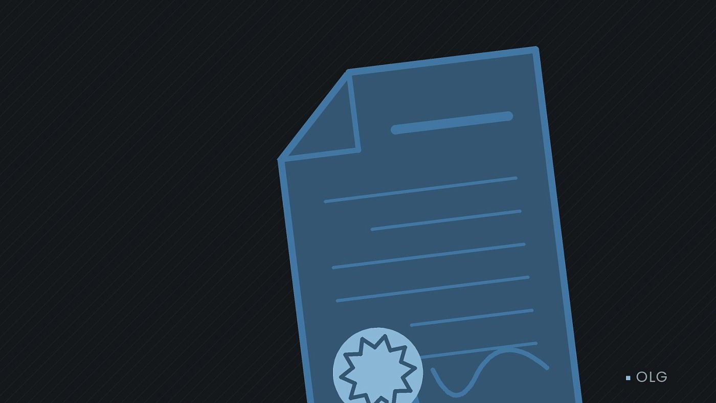 Symbolgrafik: eine gezeichnete Urkunde mit Siegel als Zeichen für eine Entscheidung.