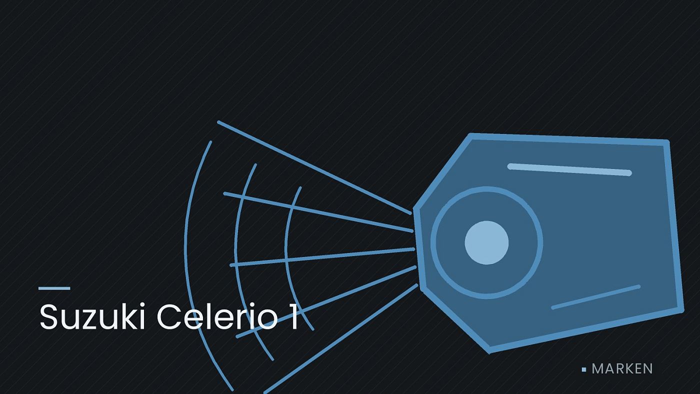 Symbolgrafik: ein gezeichneter Scheinwerfer mit Lichtkegel, beschriftet mit „Suzuki Celerio 1“.