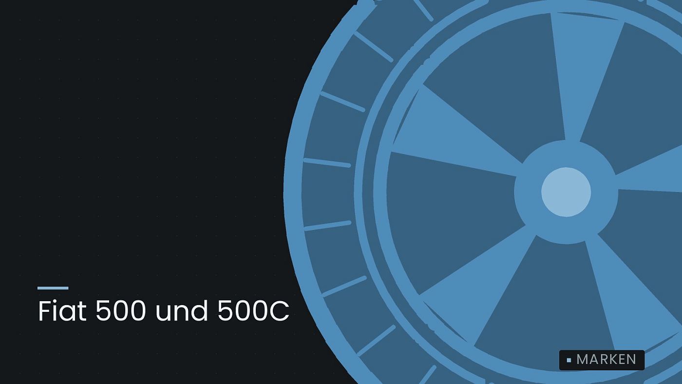Symbolgrafik: ein gezeichnetes Rad mit Speichen, beschriftet mit „Fiat 500 und 500C“.
