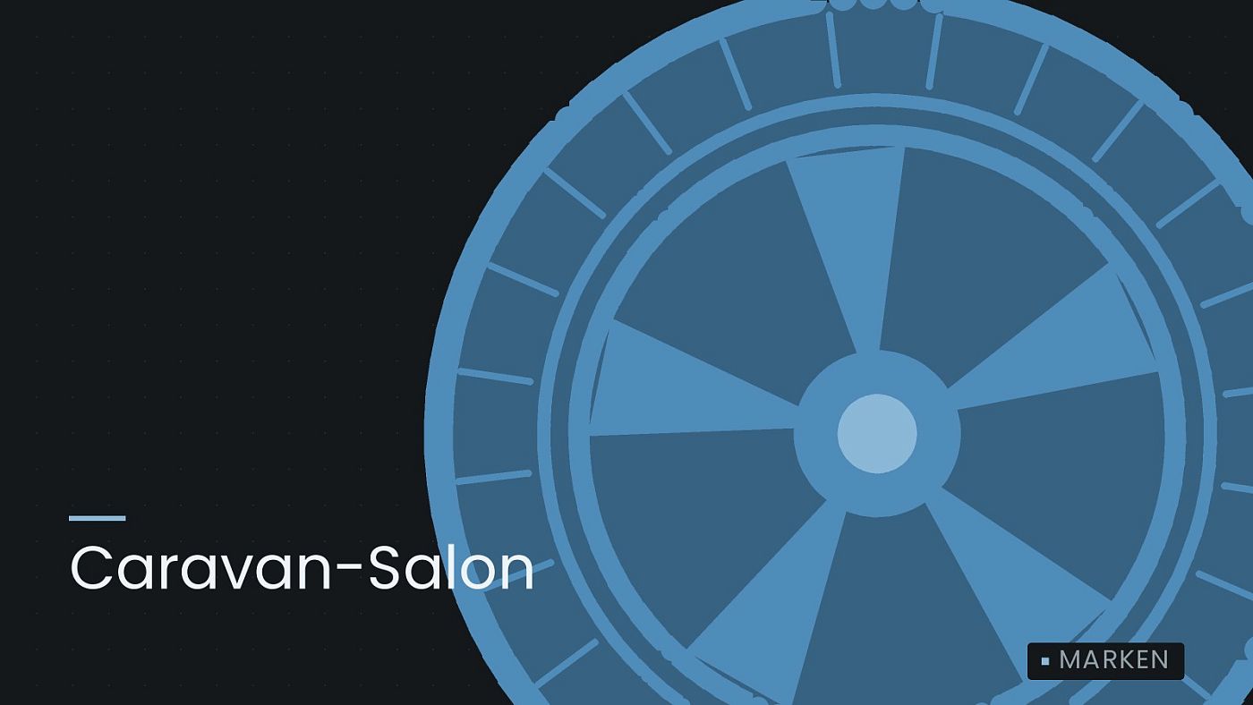 Symbolgrafik: ein gezeichnetes Rad mit Speichen, beschriftet mit „Caravan-Salon“.