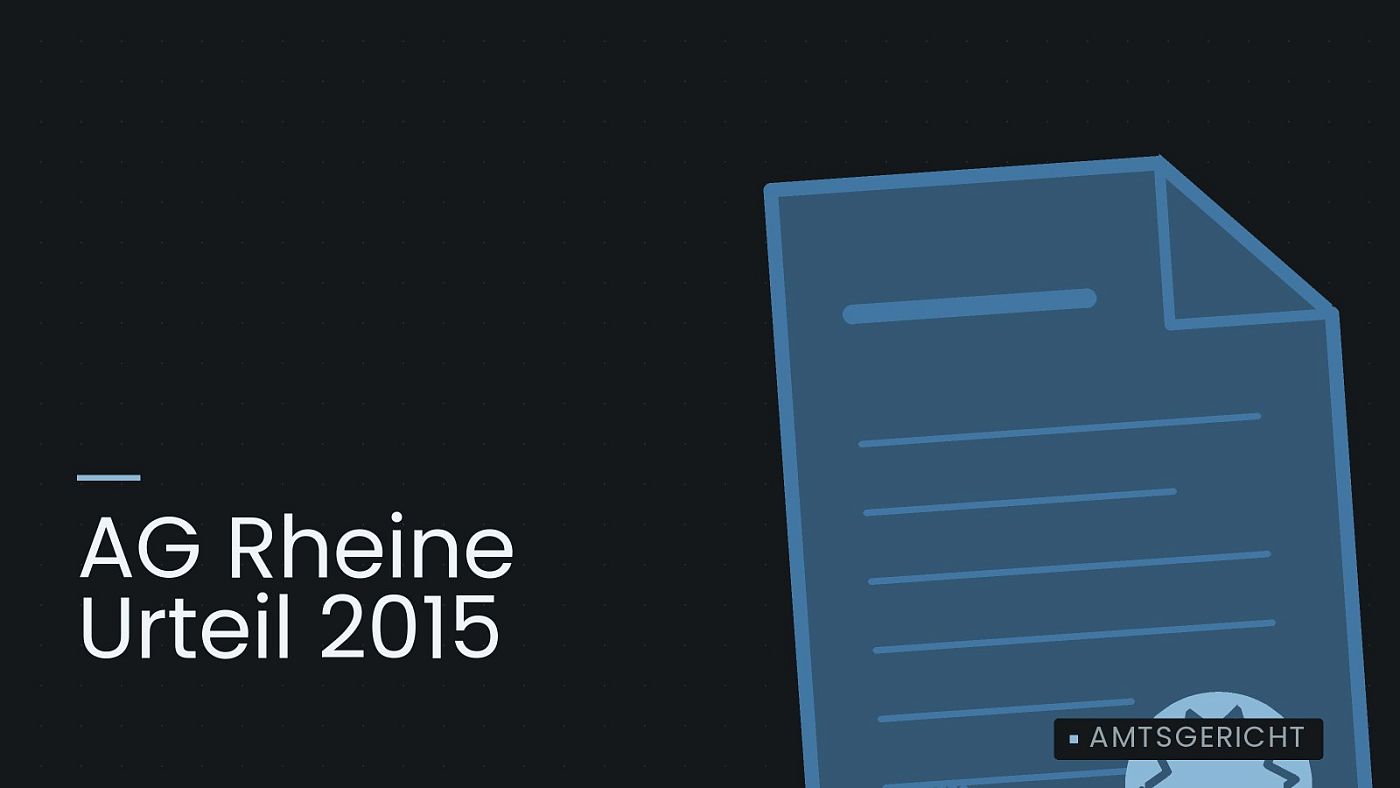 Symbolgrafik: eine gezeichnete Urkunde mit Siegel als Zeichen für eine Entscheidung, beschriftet mit „AG Rheine Urteil 2015“.