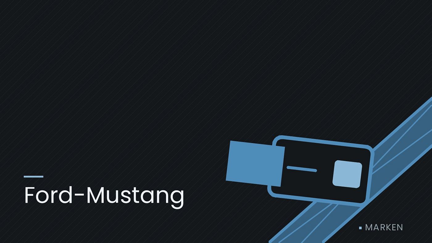 Symbolgrafik: ein gezeichneter Sicherheitsgurt mit Schloss, beschriftet mit „Ford-Mustang“.
