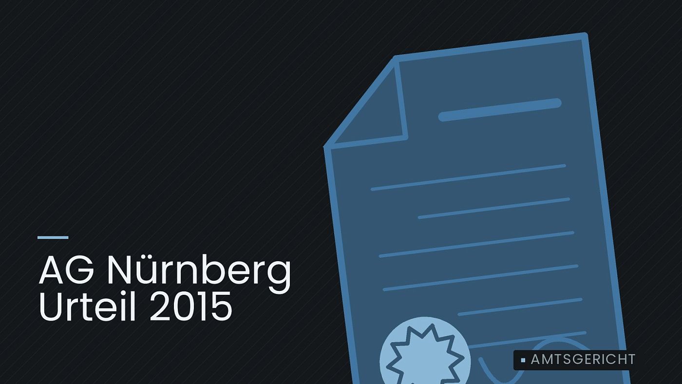 Symbolgrafik: eine gezeichnete Urkunde mit Siegel als Zeichen für eine Entscheidung, beschriftet mit „AG Nürnberg Urteil 2015“.