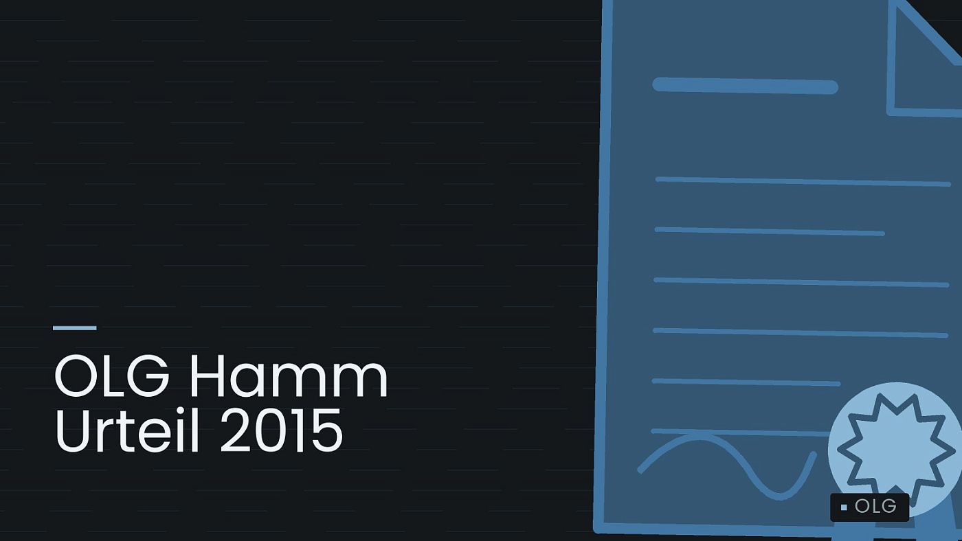 Symbolgrafik: eine gezeichnete Urkunde mit Siegel als Zeichen für eine Entscheidung, beschriftet mit „OLG Hamm Urteil 2015“.