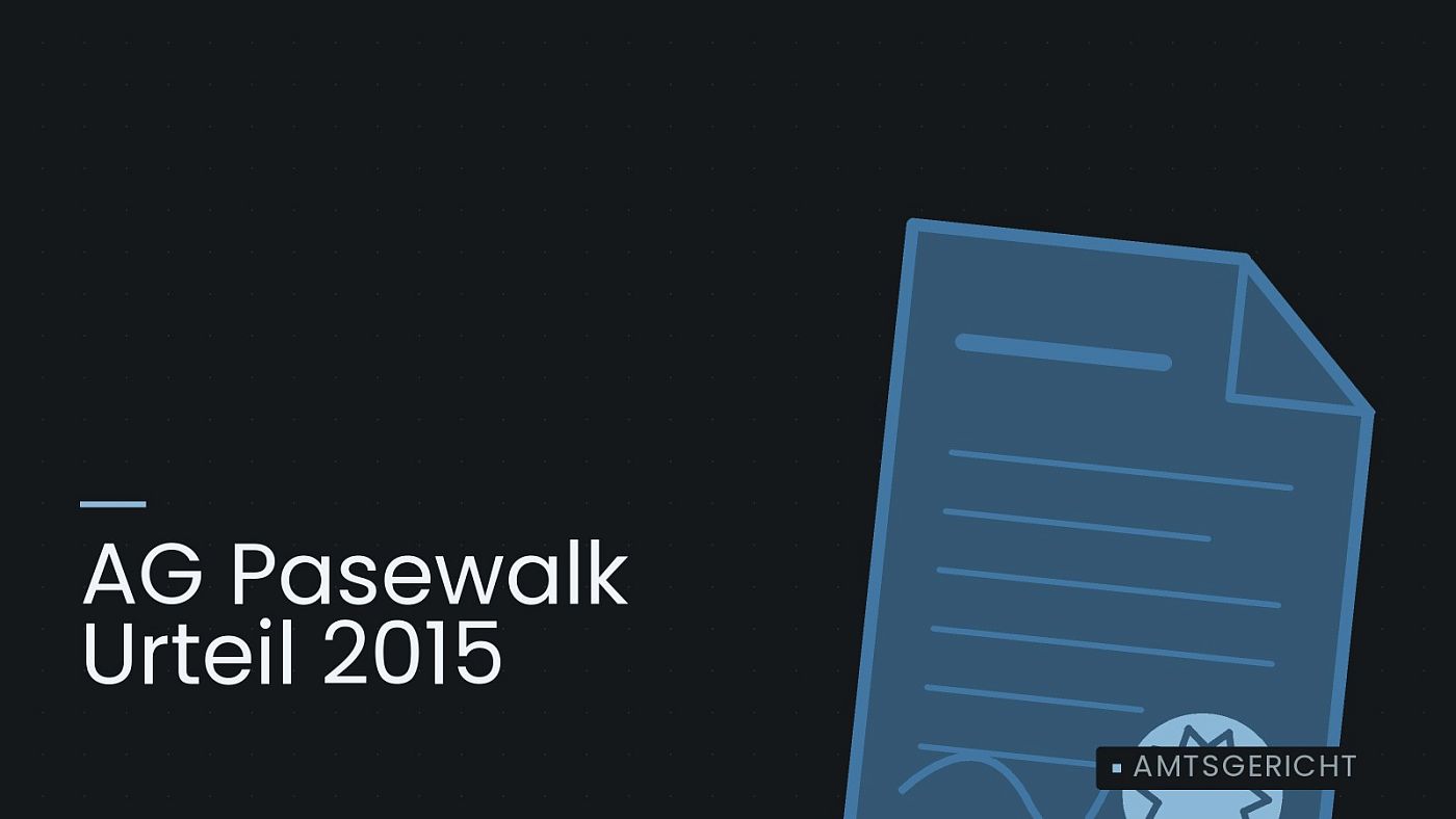 Symbolgrafik: eine gezeichnete Urkunde mit Siegel als Zeichen für eine Entscheidung, beschriftet mit „AG Pasewalk Urteil 2015“.