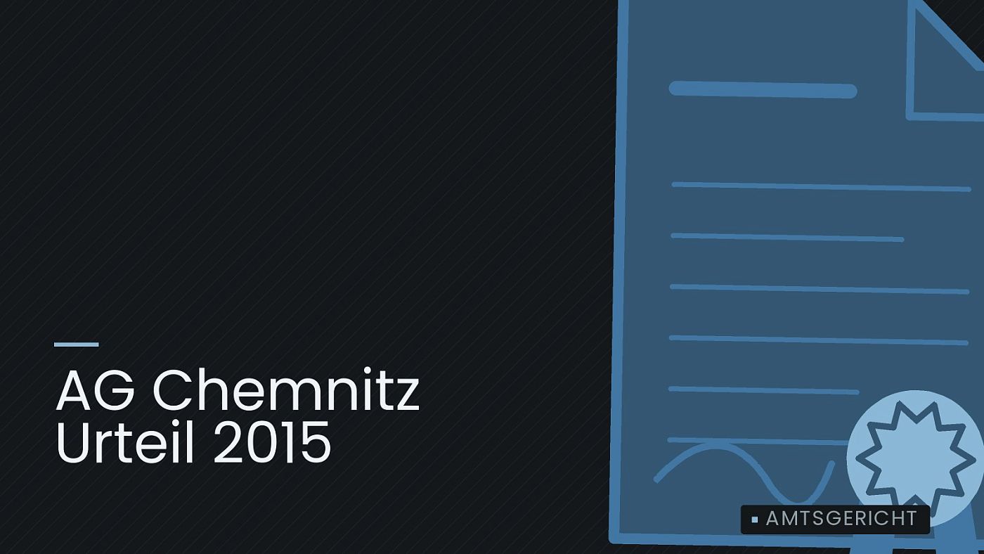 Symbolgrafik: eine gezeichnete Urkunde mit Siegel als Zeichen für eine Entscheidung, beschriftet mit „AG Chemnitz Urteil 2015“.
