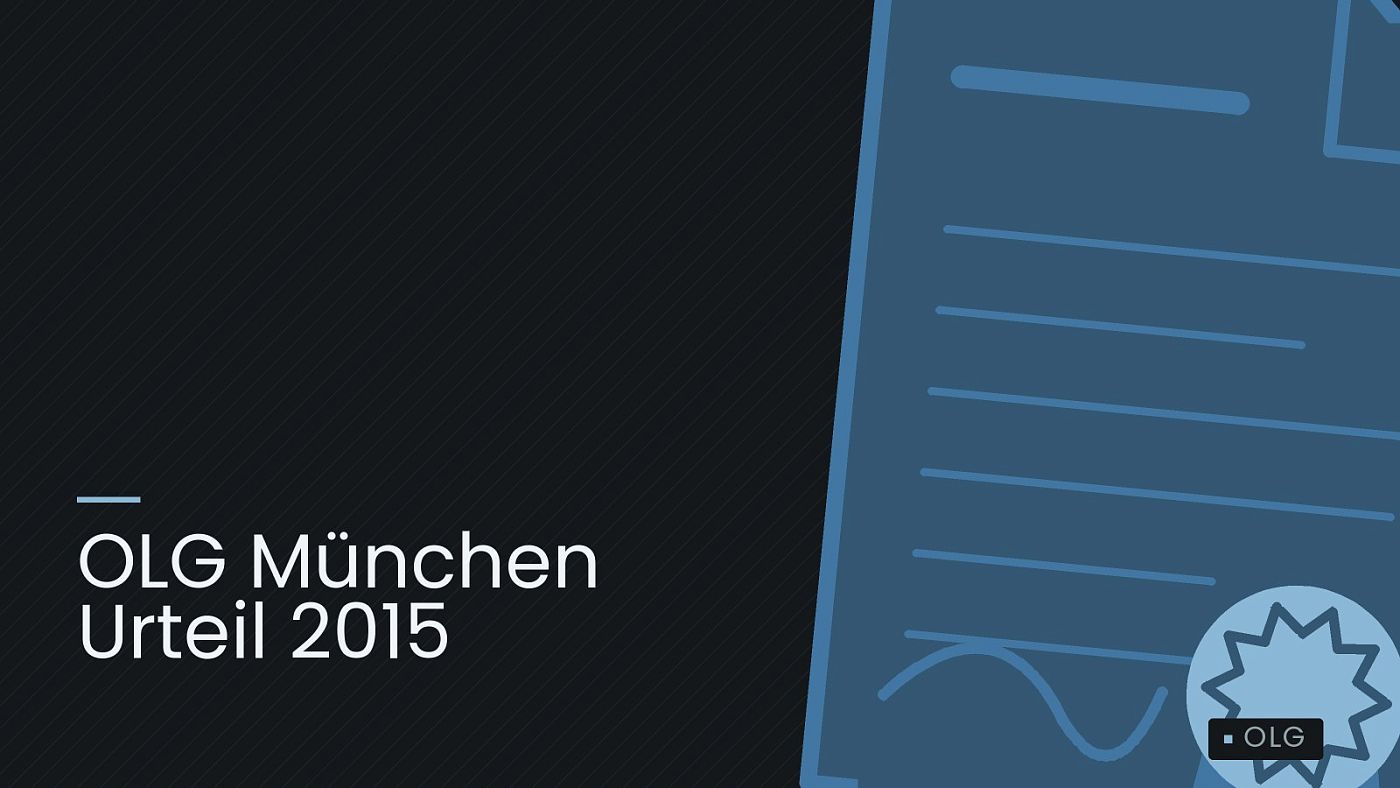 Symbolgrafik: eine gezeichnete Urkunde mit Siegel als Zeichen für eine Entscheidung, beschriftet mit „OLG München Urteil 2015“.