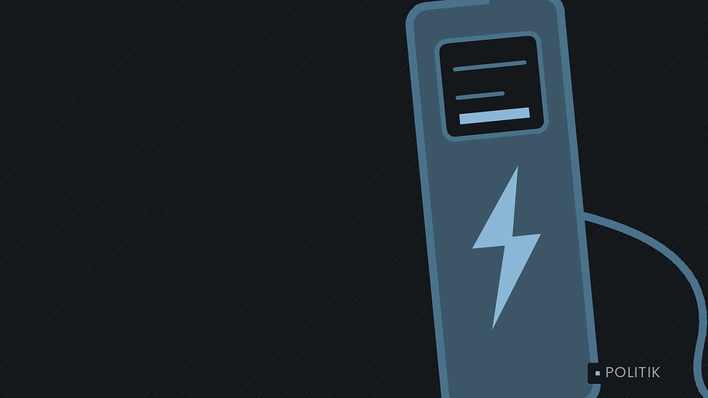 Symbolgrafik: eine gezeichnete Ladesäule mit Kabel und Stecker.
