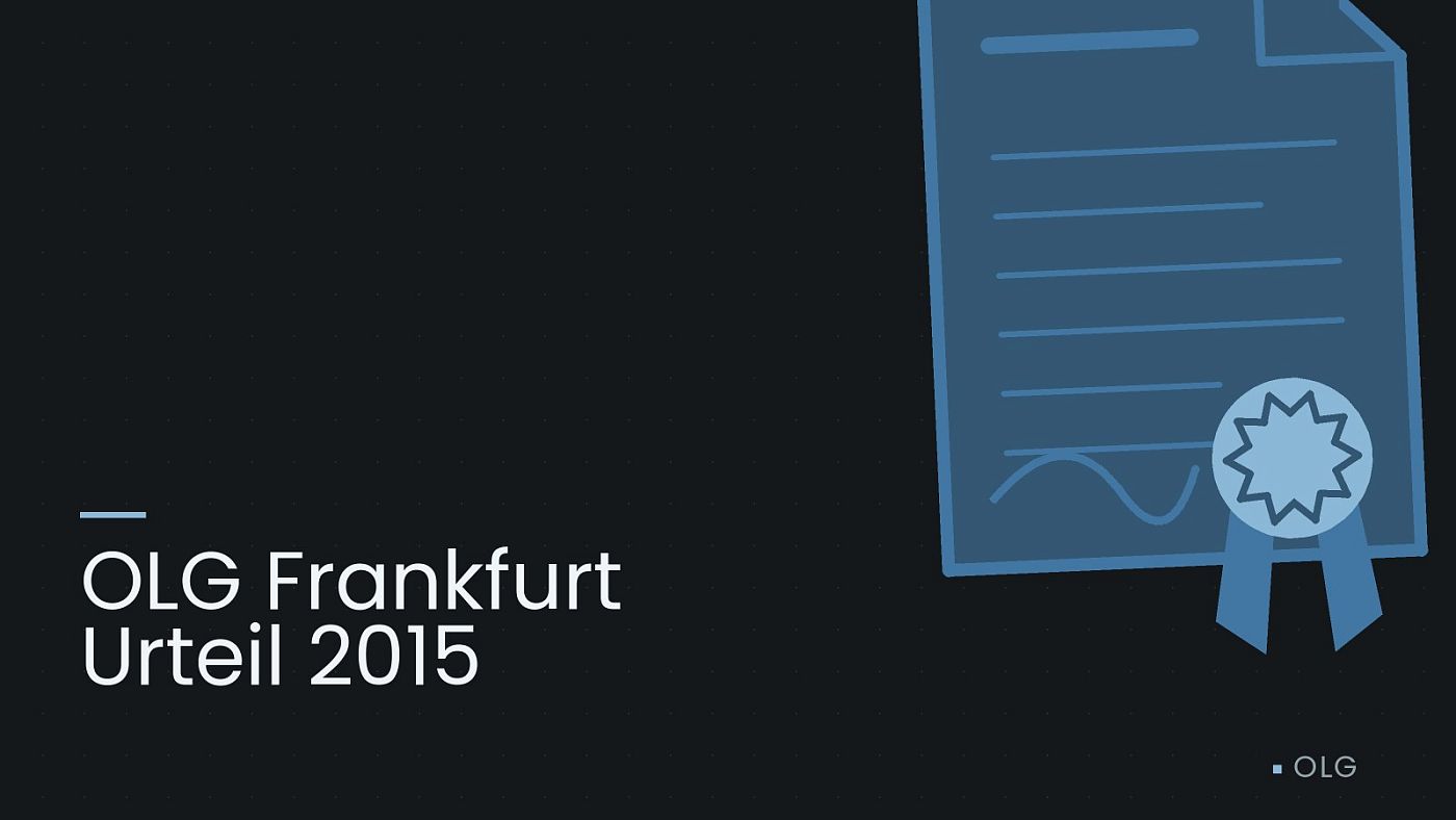 Symbolgrafik: eine gezeichnete Urkunde mit Siegel als Zeichen für eine Entscheidung, beschriftet mit „OLG Frankfurt Urteil 2015“.