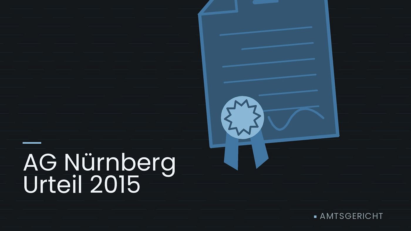 Symbolgrafik: eine gezeichnete Urkunde mit Siegel als Zeichen für eine Entscheidung, beschriftet mit „AG Nürnberg Urteil 2015“.