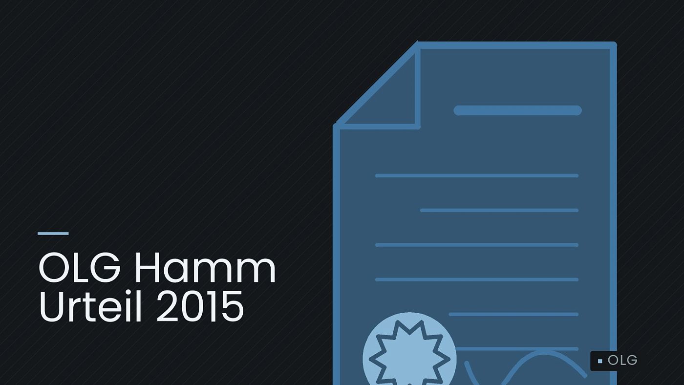 Symbolgrafik: eine gezeichnete Urkunde mit Siegel als Zeichen für eine Entscheidung, beschriftet mit „OLG Hamm Urteil 2015“.