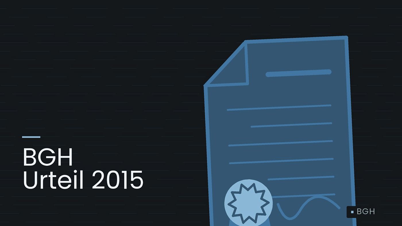 Symbolgrafik: eine gezeichnete Urkunde mit Siegel als Zeichen für eine Entscheidung, beschriftet mit „BGH Urteil 2015“.