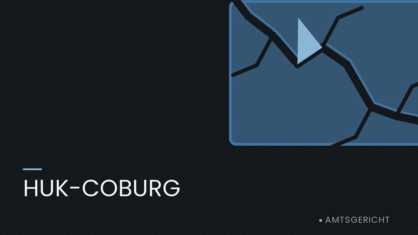 Symbolgrafik: eine gezeichnete Bruchlinie über einer Fläche, beschriftet mit „HUK-COBURG“.