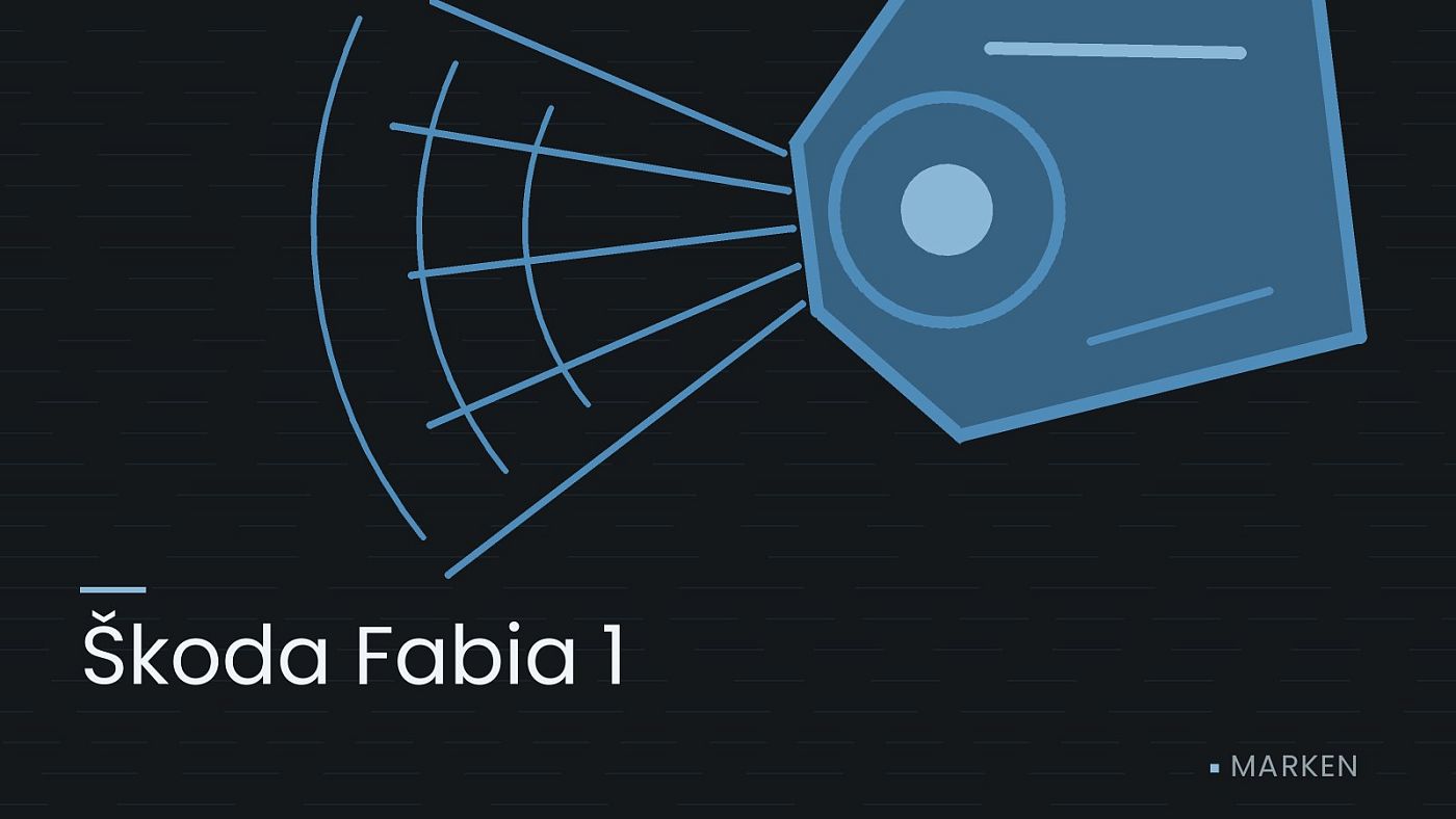 Symbolgrafik: ein gezeichneter Scheinwerfer mit Lichtkegel, beschriftet mit „Škoda Fabia 1“.