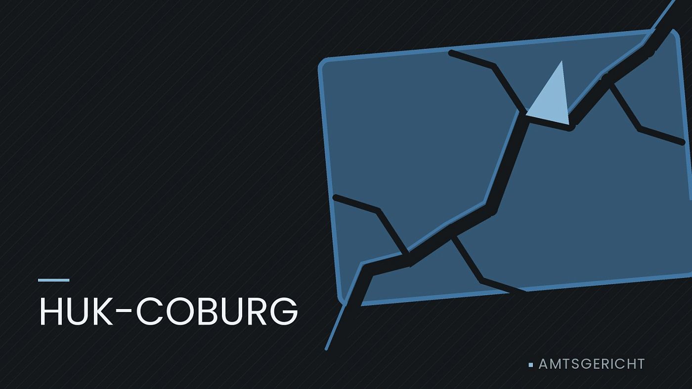 Symbolgrafik: eine gezeichnete Bruchlinie über einer Fläche, beschriftet mit „HUK-COBURG“.
