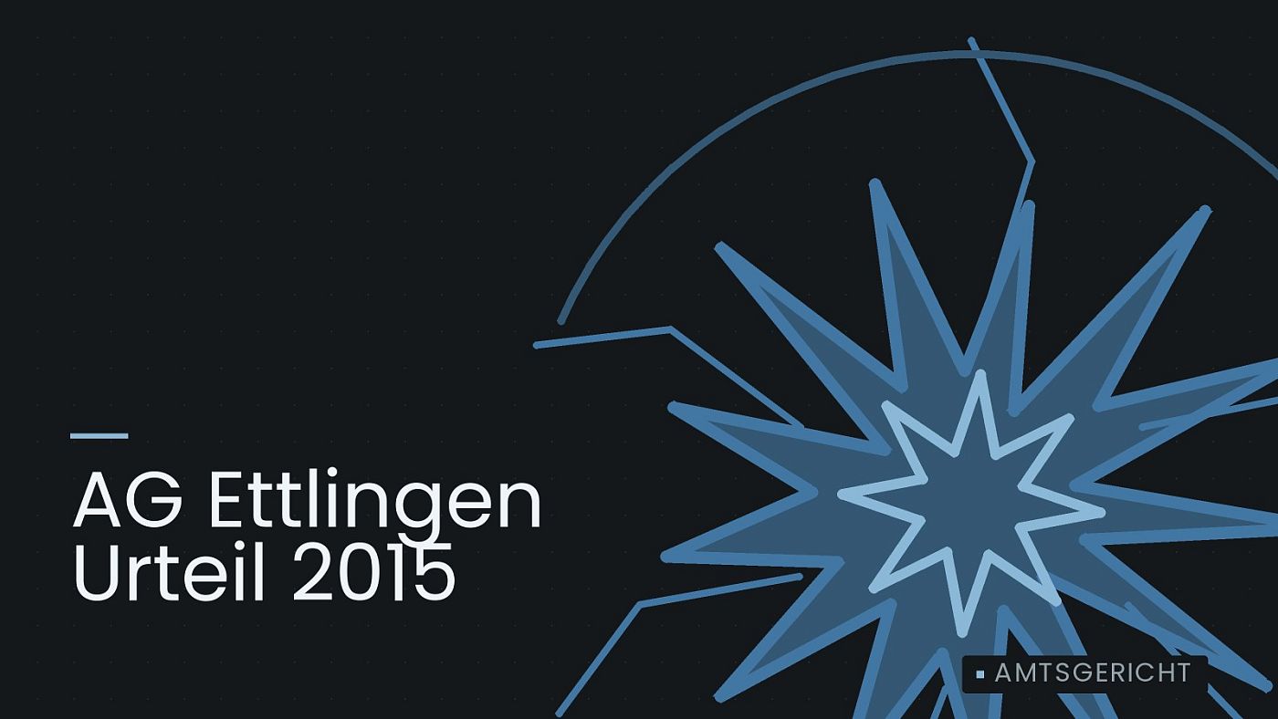 Symbolgrafik: eine sternförmige Aufprallmarke, beschriftet mit „AG Ettlingen Urteil 2015“.
