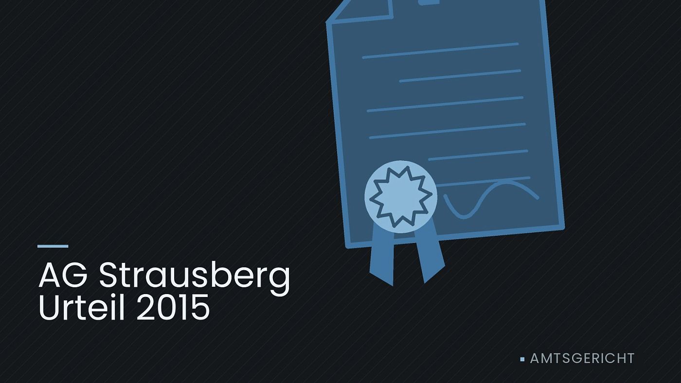 Symbolgrafik: eine gezeichnete Urkunde mit Siegel als Zeichen für eine Entscheidung, beschriftet mit „AG Strausberg Urteil 2015“.