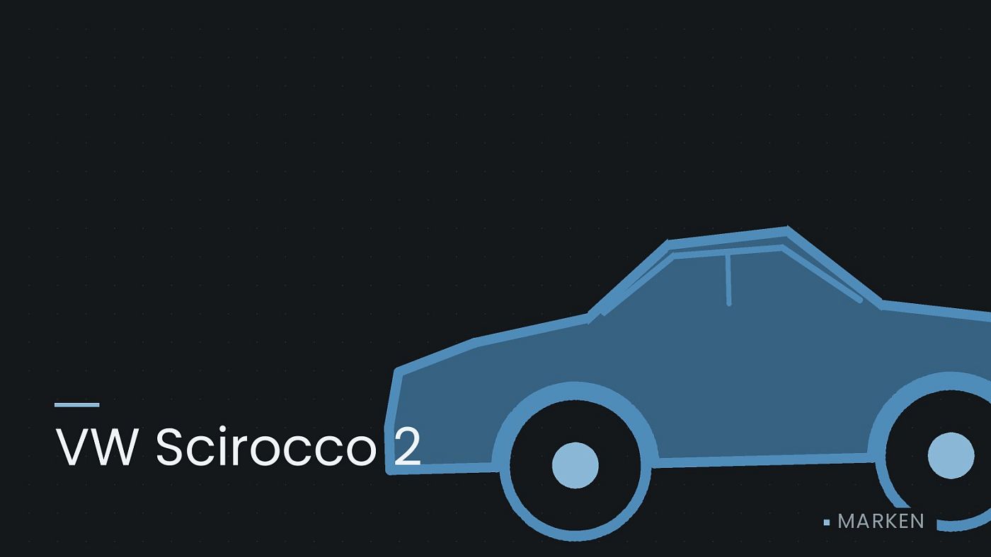 Symbolgrafik: die Umrisslinie eines Fahrzeugs von der Seite, beschriftet mit „VW Scirocco 2“.