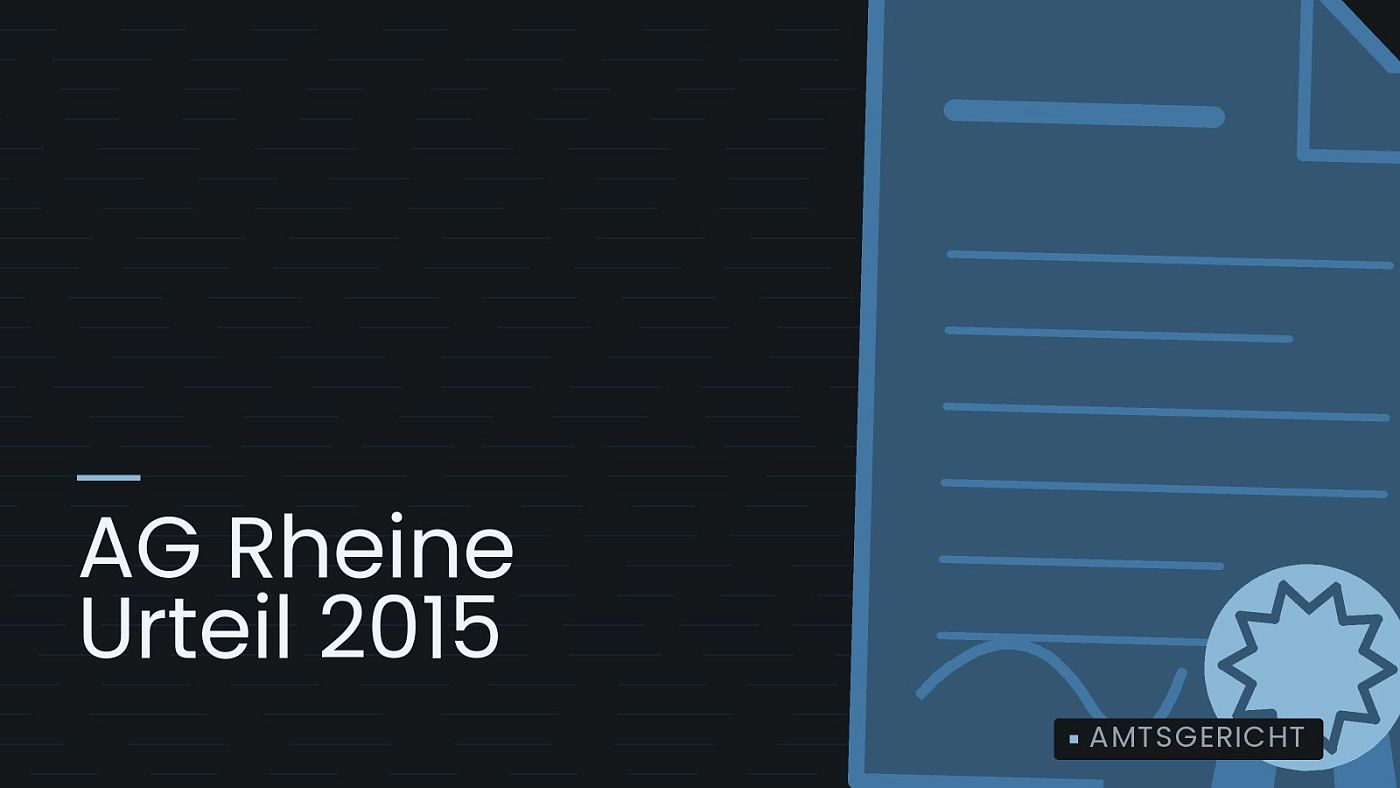 Symbolgrafik: eine gezeichnete Urkunde mit Siegel als Zeichen für eine Entscheidung, beschriftet mit „AG Rheine Urteil 2015“.