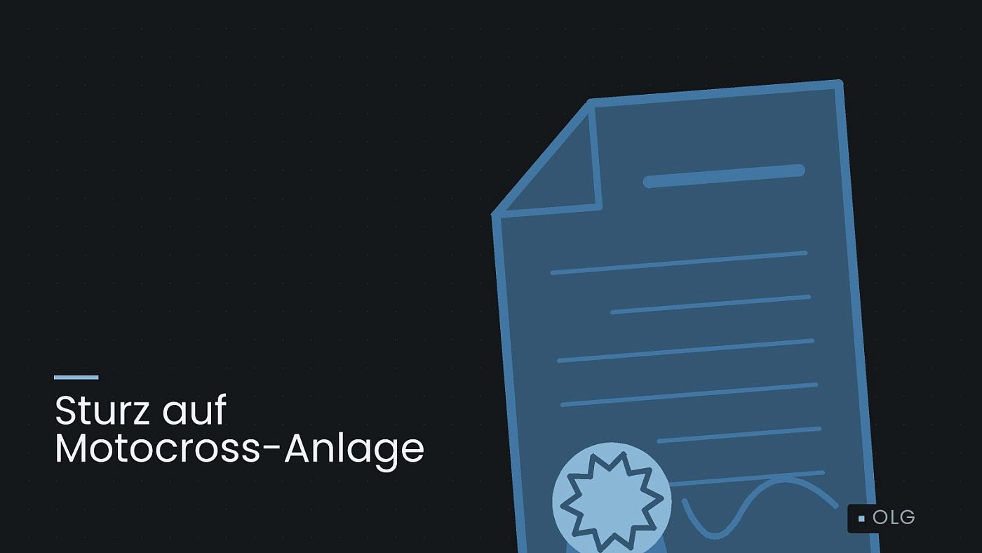Symbolgrafik: eine gezeichnete Urkunde mit Siegel als Zeichen für eine Entscheidung, beschriftet mit „Sturz auf Motocross-Anlage“.