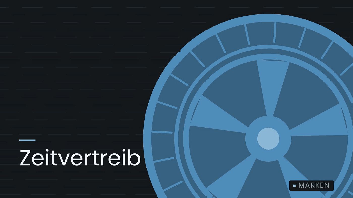 Symbolgrafik: ein gezeichnetes Rad mit Speichen, beschriftet mit „Zeitvertreib“.