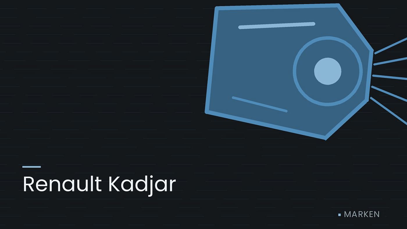 Symbolgrafik: ein gezeichneter Scheinwerfer mit Lichtkegel, beschriftet mit „Renault Kadjar“.