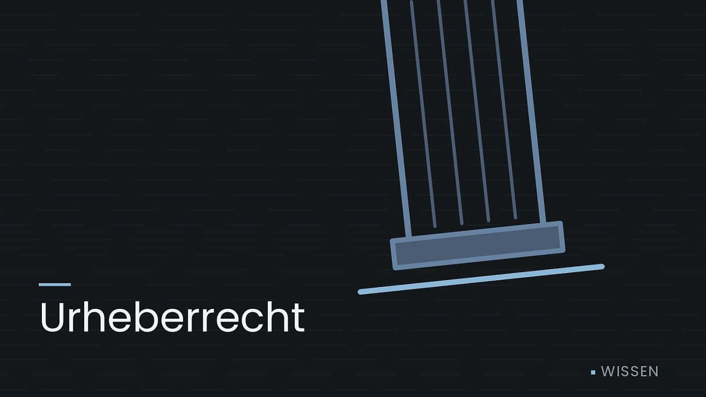 Symbolgrafik: eine stilisierte Gerichtssäule mit Giebel, beschriftet mit „Urheberrecht“.