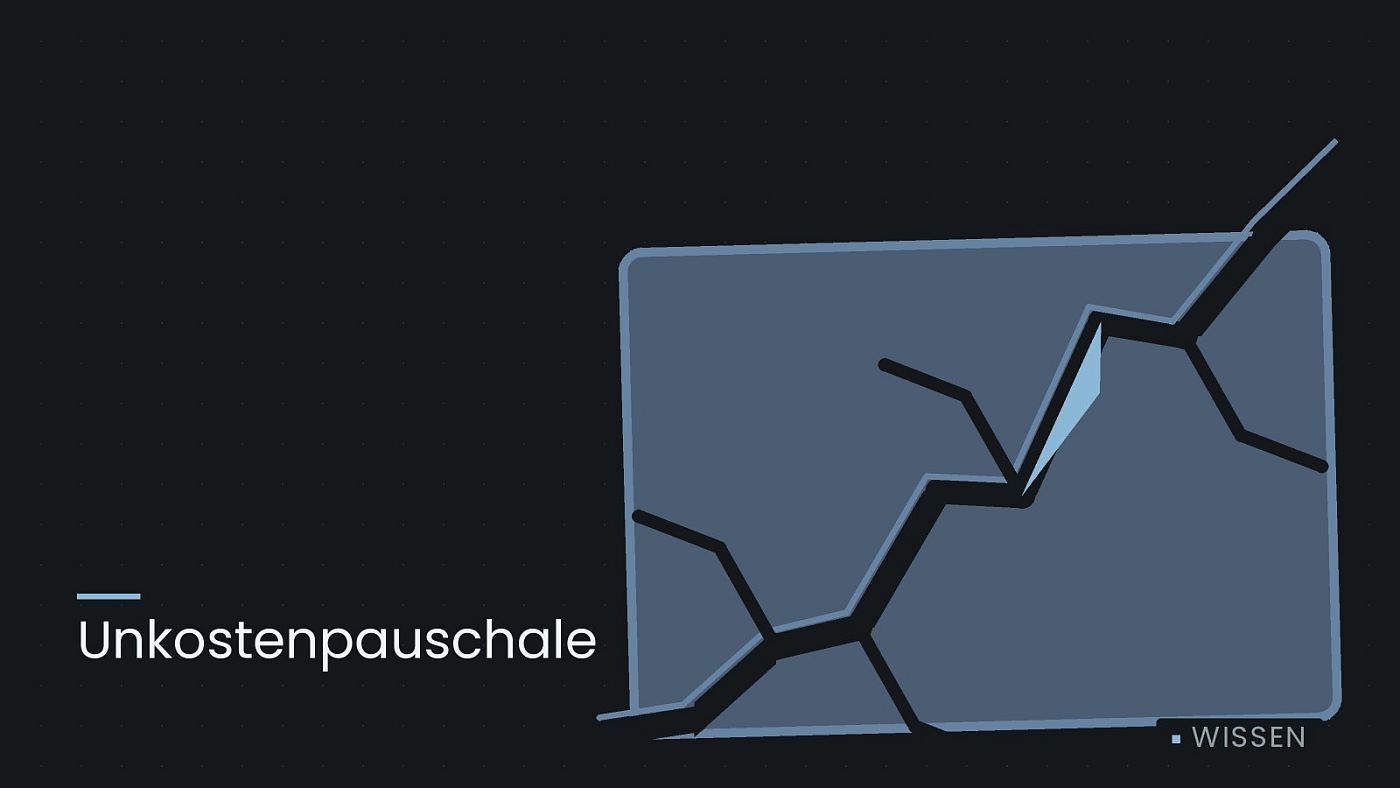 Symbolgrafik: eine gezeichnete Bruchlinie über einer Fläche, beschriftet mit „Unkostenpauschale“.