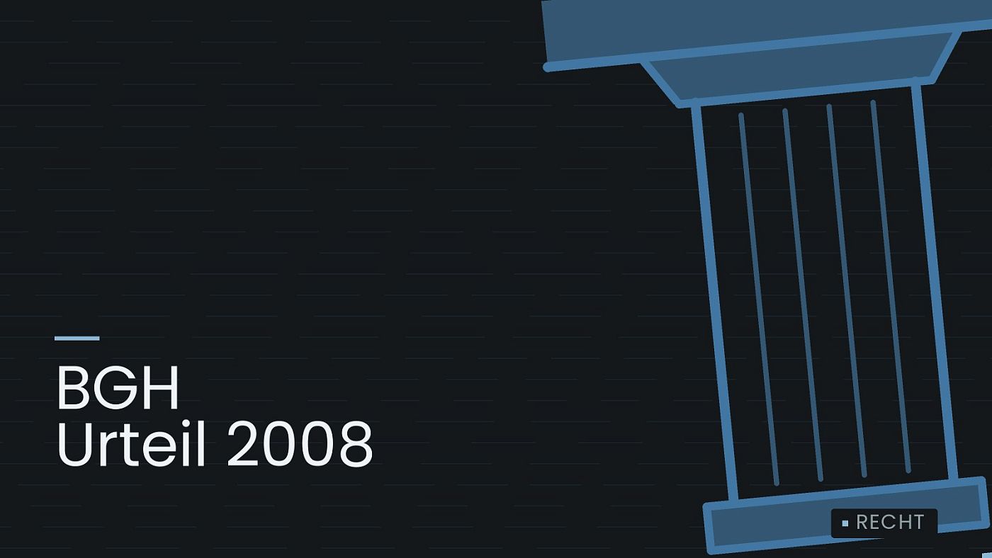 Symbolgrafik: eine stilisierte Gerichtssäule mit Giebel, beschriftet mit „BGH Urteil 2008“.