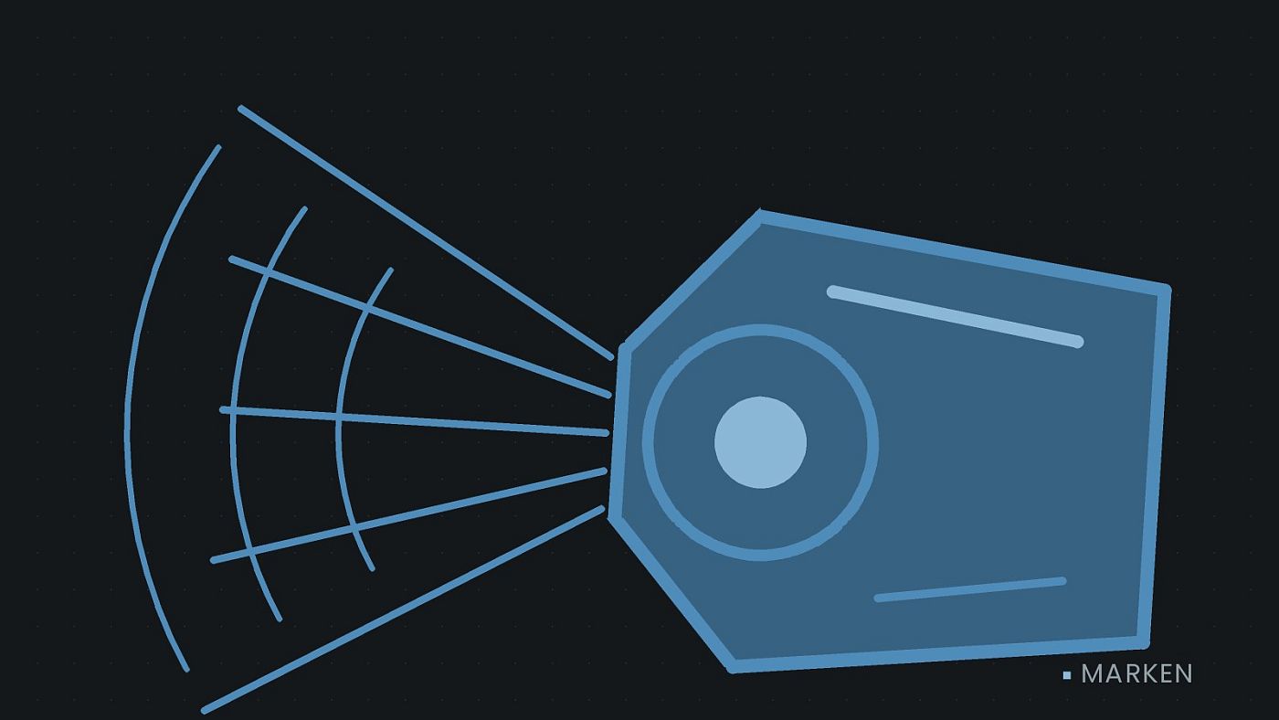 Symbolgrafik: ein gezeichneter Scheinwerfer mit Lichtkegel.
