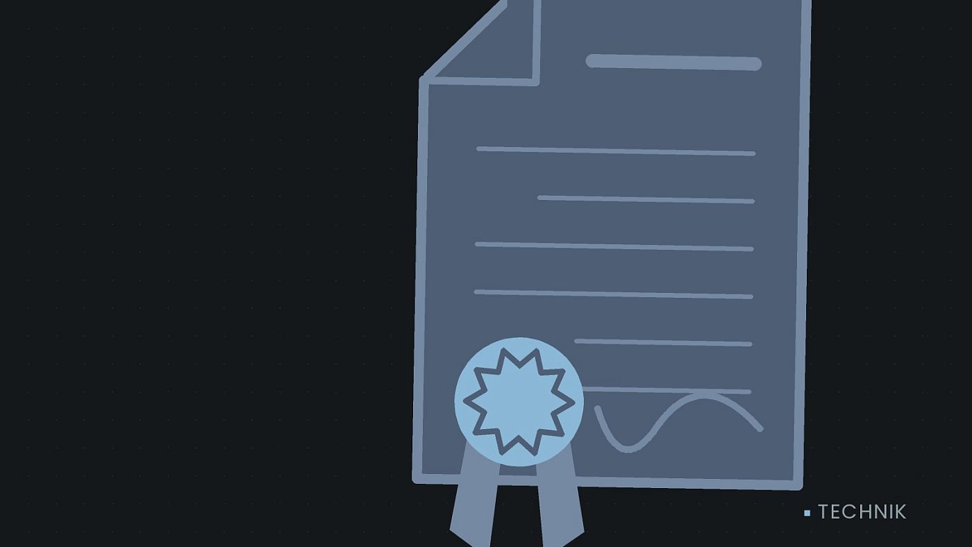 Symbolgrafik: eine gezeichnete Urkunde mit Siegel als Zeichen für eine Entscheidung.