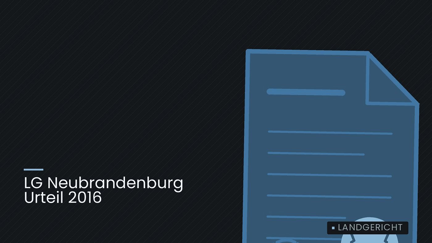 Symbolgrafik: eine gezeichnete Urkunde mit Siegel als Zeichen für eine Entscheidung, beschriftet mit „LG Neubrandenburg Urteil 2016“.