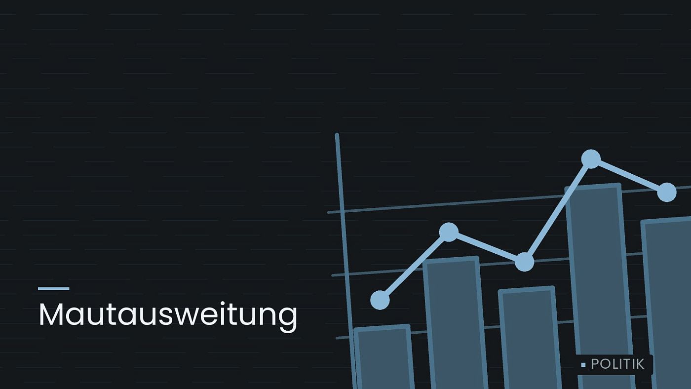 Symbolgrafik: ein gezeichnetes Balkendiagramm mit Verlaufslinie, beschriftet mit „Mautausweitung“.