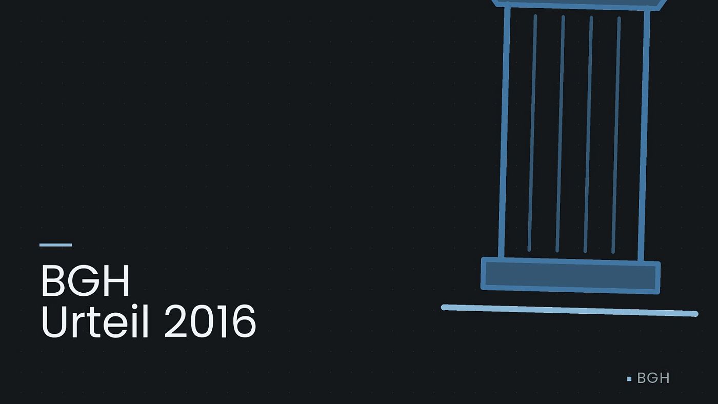 Symbolgrafik: eine stilisierte Gerichtssäule mit Giebel, beschriftet mit „BGH Urteil 2016“.