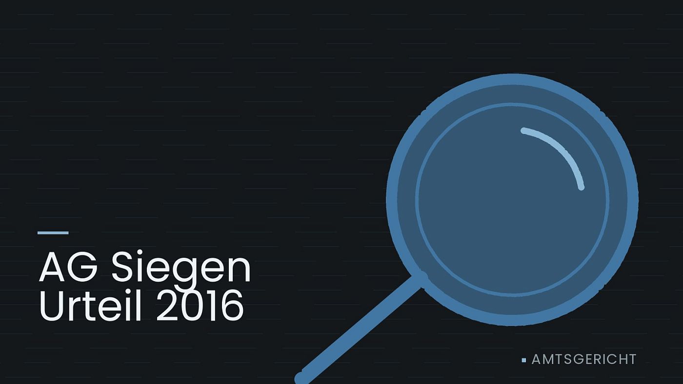 Symbolgrafik: eine gezeichnete Lupe als Zeichen für eine Prüfung, beschriftet mit „AG Siegen Urteil 2016“.
